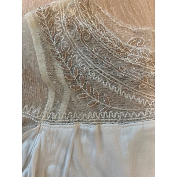 Free People Romantic Jojo Tee Mixed Media Mesh Lace Inset Long Sleeve Top Large - Picture 3 of 8